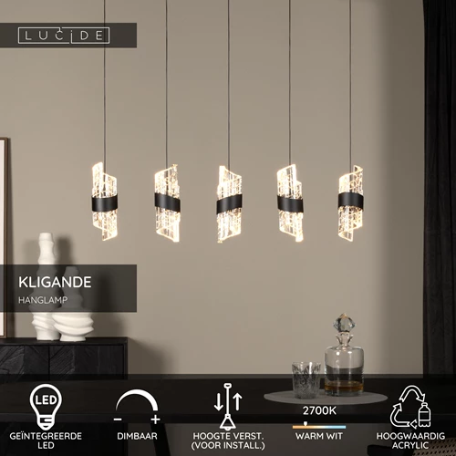 Lucide KLIGANDE - Hanglamp - LED Dimb. - 5x7,8W 2700K - Zwart - USP